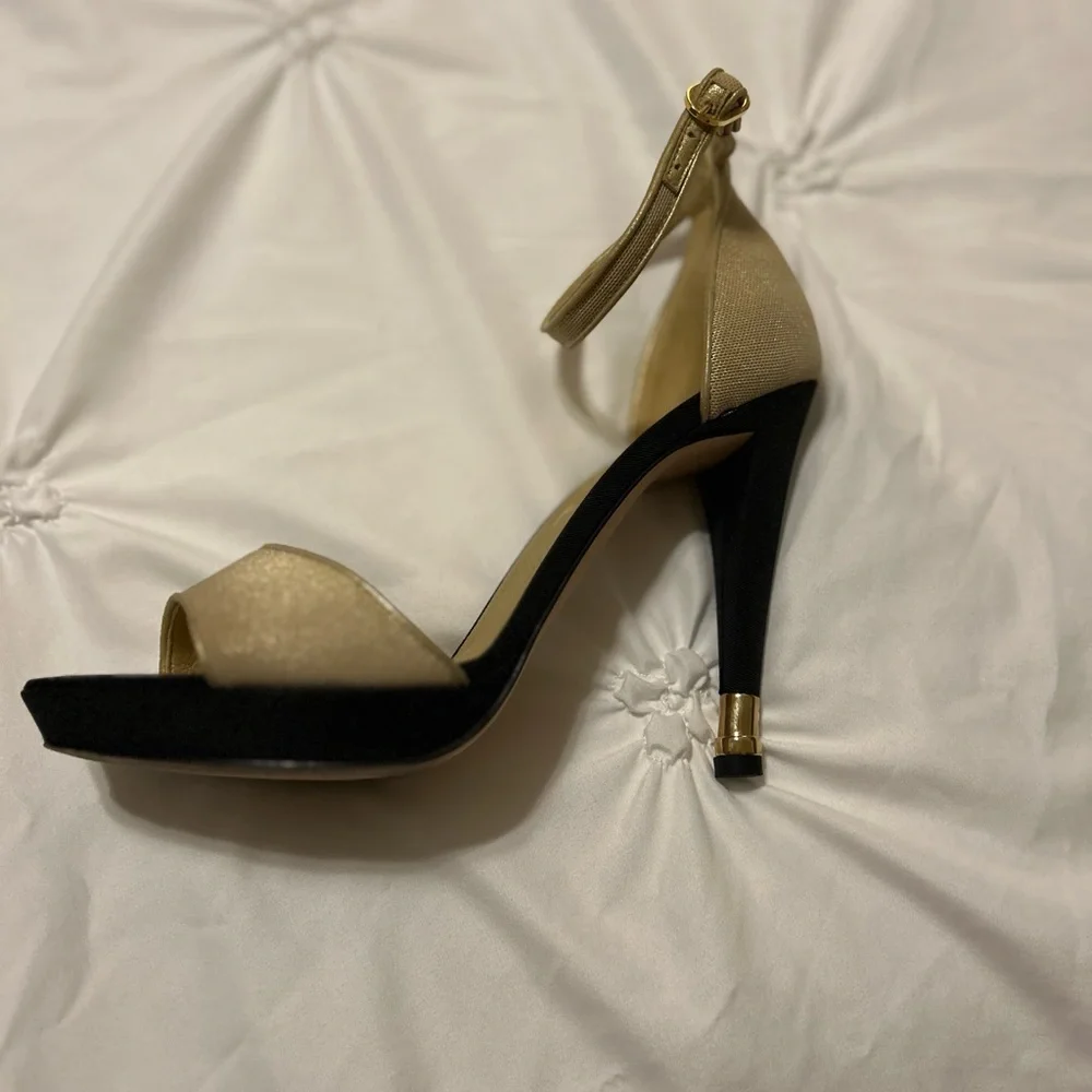 Chanel gold & black ankle strap heels -39 (US 8.5-9)